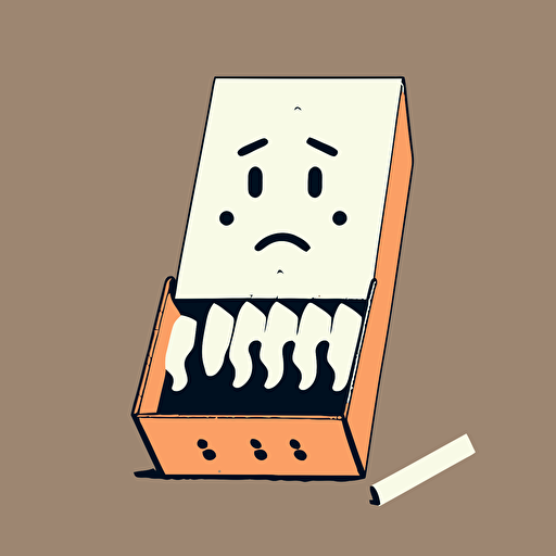 cute vector simple drawing sad match box with burnt out matches