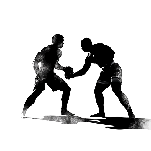 Vector black silhouettes athlete wrestler in wrestling dual fighters wrestling martial art