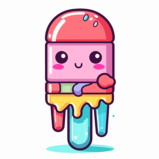 kawaii popsicle, detailed, cartoon style, 2d clipart vector, creative and imaginative, hd, white background