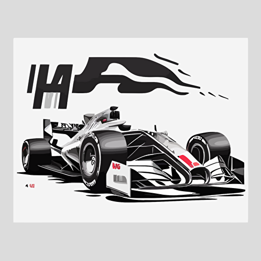 haas f1 car, vector art, black and white, no background,