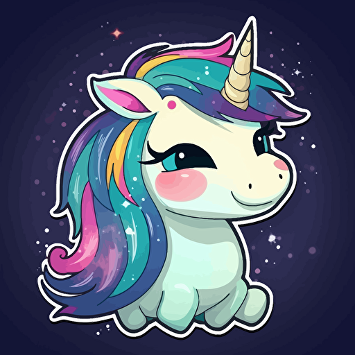 cute unicorn cartoon in flat vector, sticker
