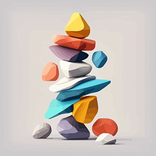 colourful stones leing on each other, vector illustration, white background, balanced asymmetry