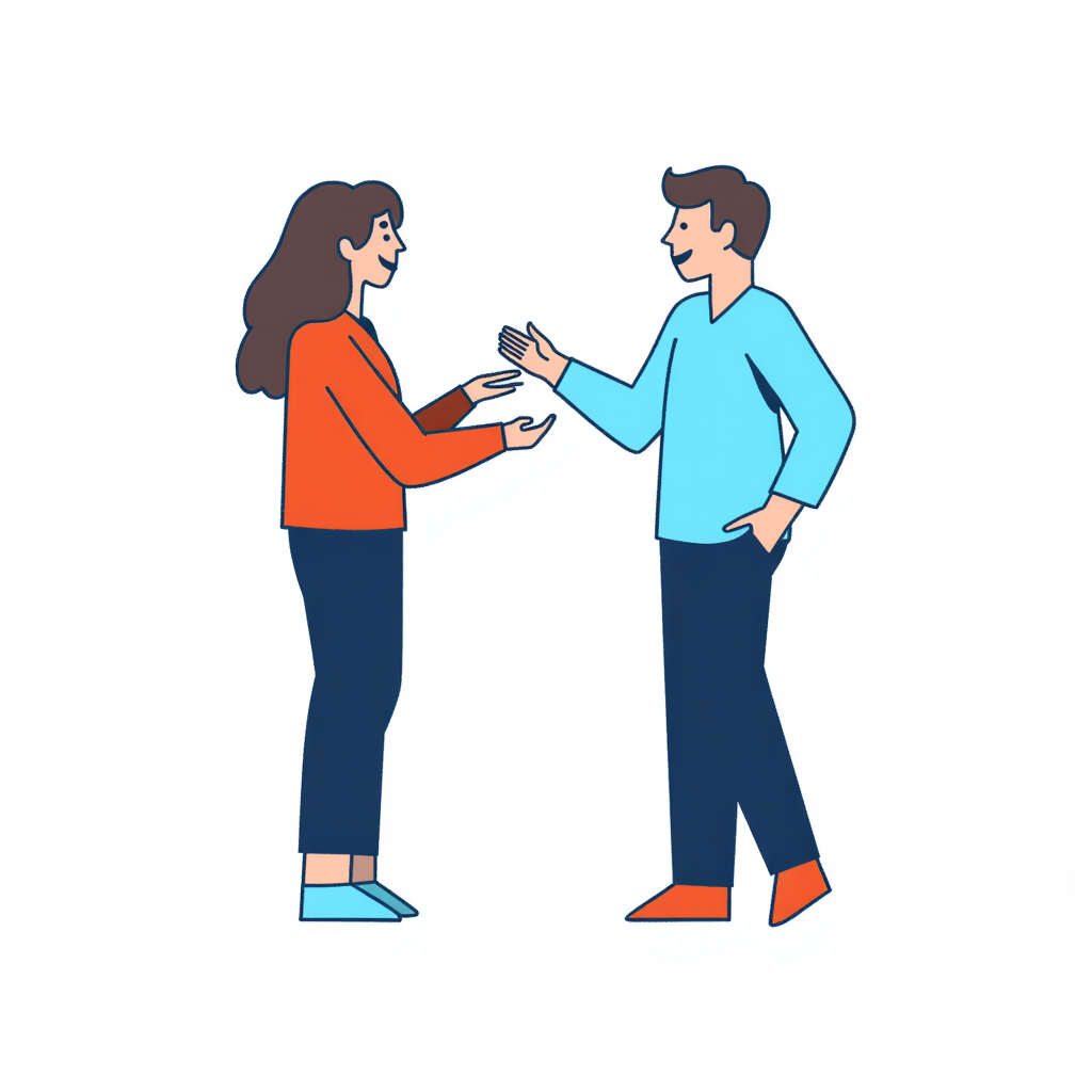 two people talking with chat 