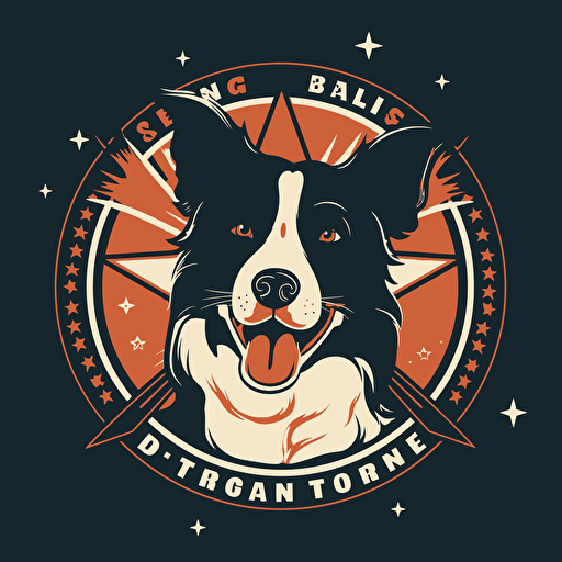 logo for a dog traning business with a big star in the middle and a border collie inside, vector