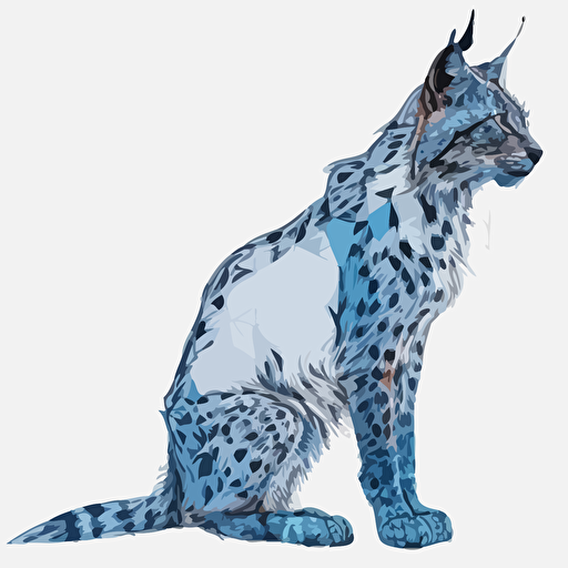 2d, coloring page, simple, sprite, vector, line drawing of a transparent, polygonal computerized lynx, blue color #11375c, #a9c9e7, side view