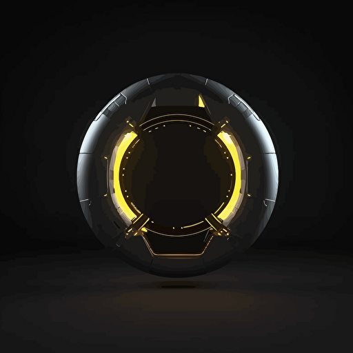 minimalist ring shaped spaceship on black background, 2d vector, gray tones with yellow lights