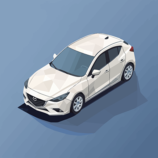 isometric icon, white Mazda3, solid background, in the style of Matthew Skiff illustrations, in the style of Christopher Lee illustrations, in the style of Jonathan Ball illustrations, simple, rough-edged drawing, vector illustration, flat art,
