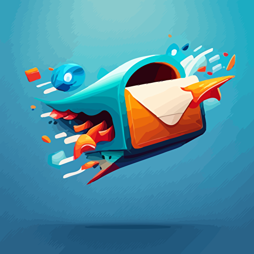 a vector illustration showing an incoming email. The email envelope is open and text flyes from the inside.