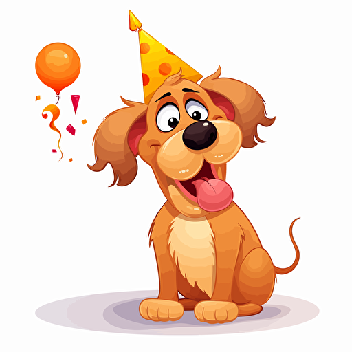 happy birthday dog, detailed, cartoon style, 2d clipart vector, creative and imaginative, hd, white background