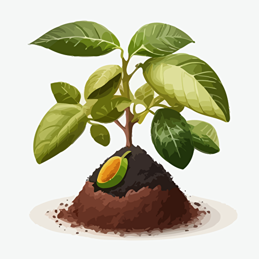 a vector image of an baby avocado tree growing out of compost