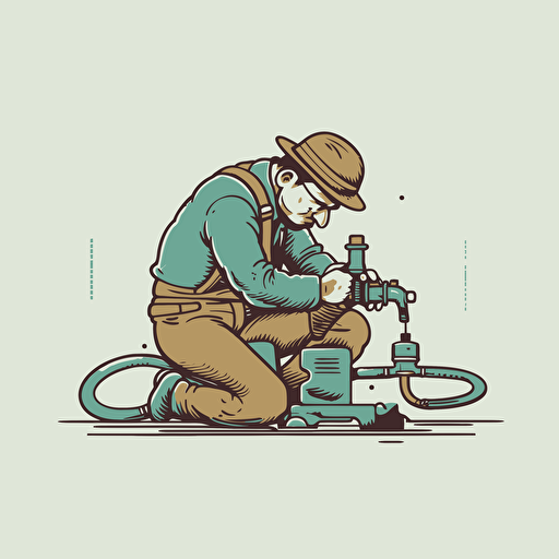 plumber soldering a a waterline laying down vector art minimalist