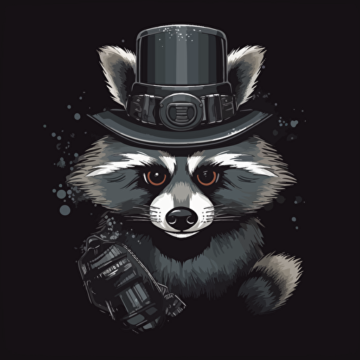 a robotic raccoon wearing a black hat, company logo, vector art, hacker