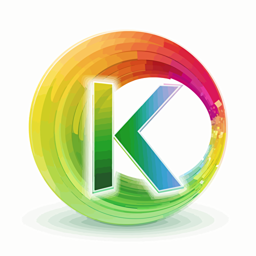 logo, icon, clipart, the letter K surrounded on left and right by brackets like "[ K ]", rainbow, white background, vector art, outlined in light green, joyful