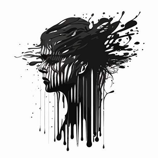 vector image, smooth strokes, flat design, black and white , a human head that is dissolving