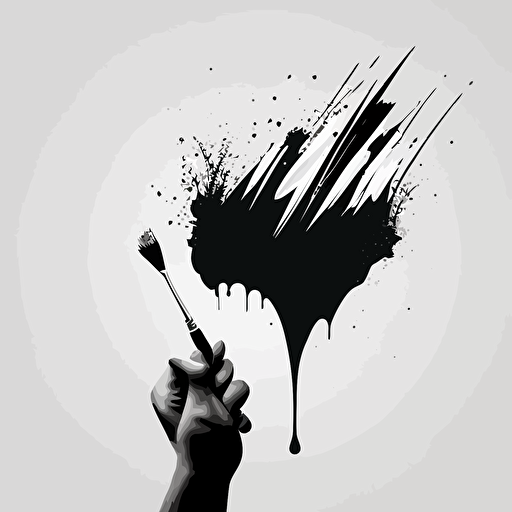 vector logo con la mano de un pintor empuñando un pincel, minimalista, estiloso, ultra realista, b/w
