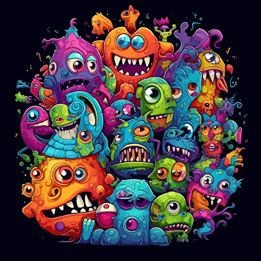 vector , brightly coloured monsters