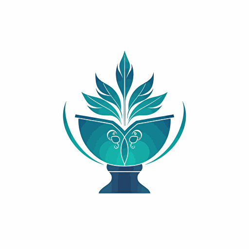 Logo, blue green, medicinal plants, traditional chinese medicine, abstract hands in the form of a chalice, single herbs, abstract, drop, icon, vector illustration, minimalist illustrator