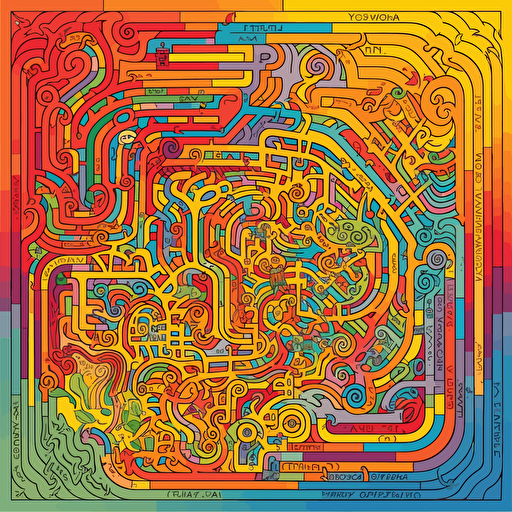 a crazy rainbow maze, vector illustration