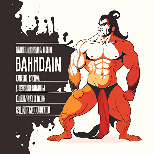 lord hanuman , gada , gym , muscles , inpiration , text , white background , powerful , inspiring , cartoon , vector