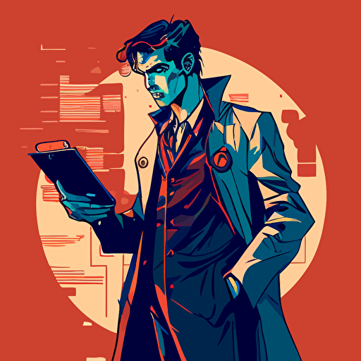 2d vector art, marvel style, doctor holding a tablet and looking at it