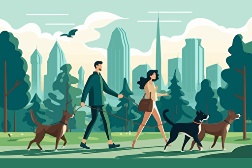 people walking dogs in the park premium vector, in the style of tex avery, animated illustrations