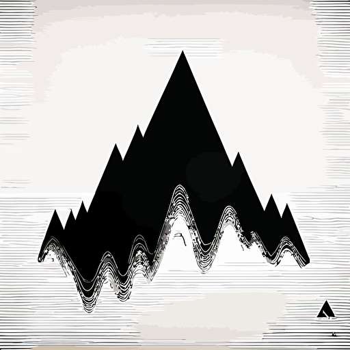 flat vector logo of triangle mixed with Frequency audio waveform, black and white, sound wave form wrapped around mountine, simple minimal, by Ivan Chermayeff