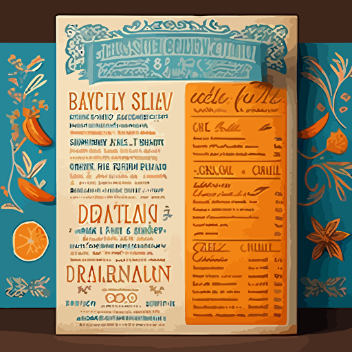 Restaurant, latin spanish Food menu designs, [blue and orange colour scheme here]::3 modern, clean, design, classy, vector, items, food, RTX