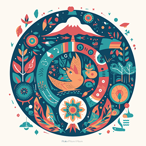 a festival logo, colorful, flat colors only, no gradients at all, vector clean art, no shading