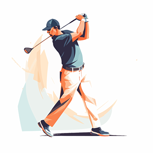 modern pro golfer with a powerful drive in a modern vector style on white background