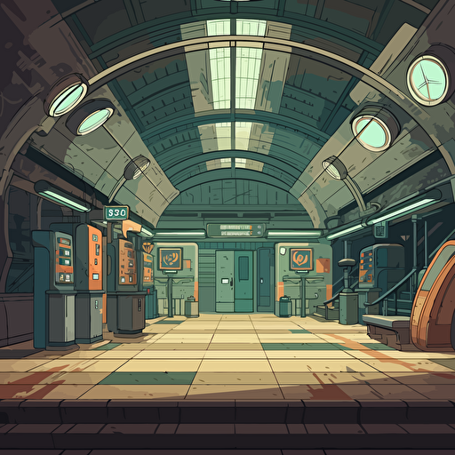 vector digital art of a underground train station for a young adult book.