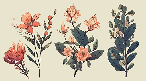 set of floral, vector illustration style.