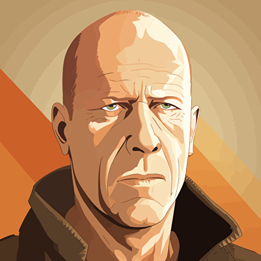 bruce willis in movie 'die hard', vector, saturday morning cartoon style