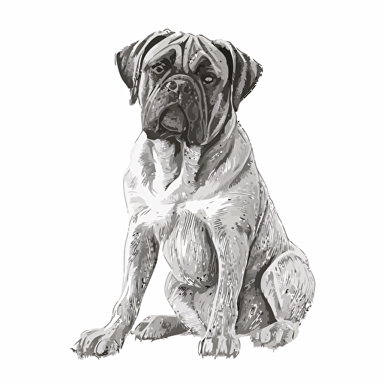 This Bullmastiff is a pure breed with a long body and average stature. It has sharp iron teeth and a hard and sharp tongue. Its coat is light, cuddly and polite. They can create a fun and lasting space in the family. vector, contour, white background