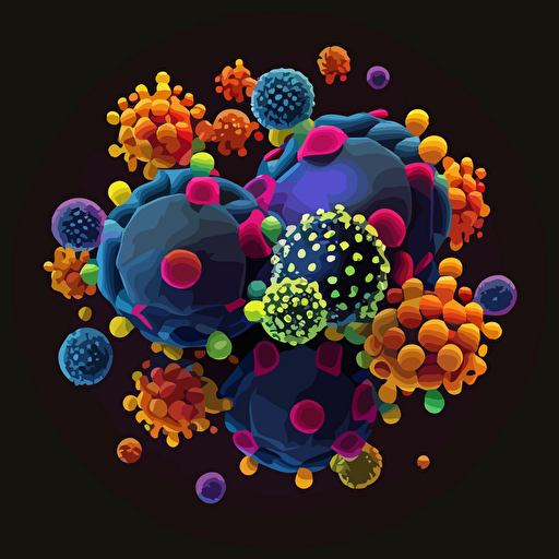 covid-19 virus molecules with black background cartoon, vector art
