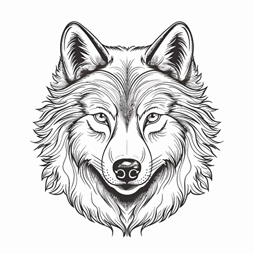 Gray wolf 2d simplified outline vector no colour monochorm coloring page depicting on the white background::signature text border frame logo name headline watermark grandient shading greyscale