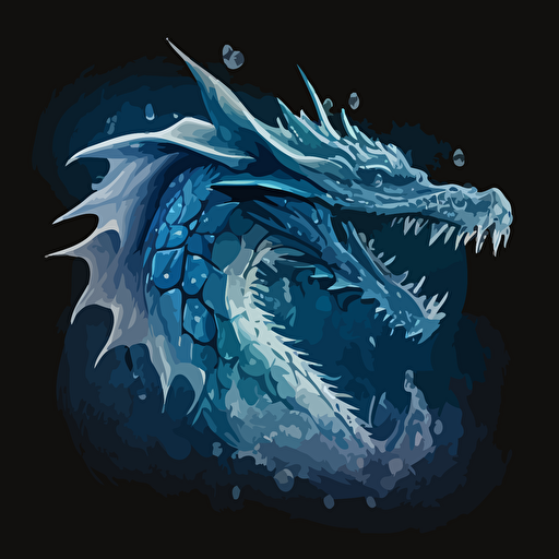 blue and white ice dragon breathing ice, vector image