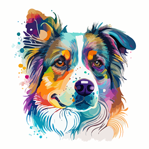 vector art of a dog face illustration, vivid colors, colorful, pastel cute colors, white background