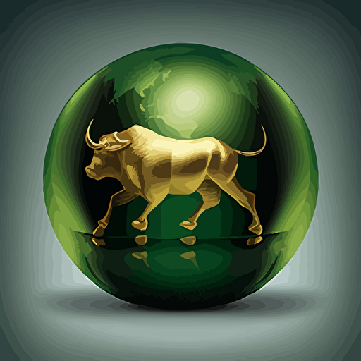 small green vector ball with golden border and wall street Bull silhouette inside.