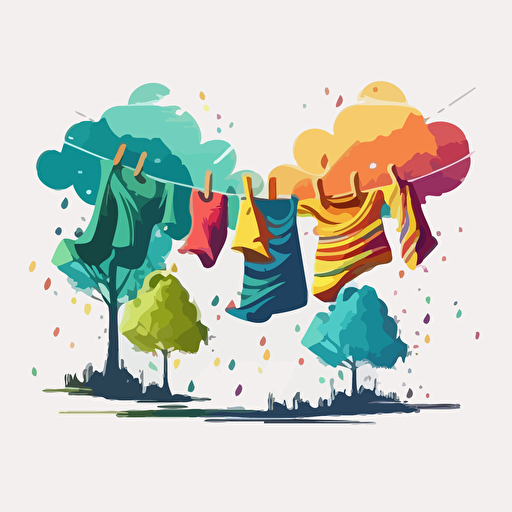 vector, nice color,white background, Laundry on Clothesline