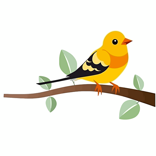 bird sitting on horizontal branch, vector image, cartoon