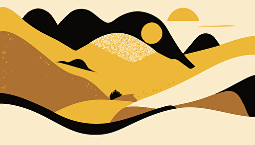 mustard yellow and beige abstract landscape art, Minimalist, vector, contour