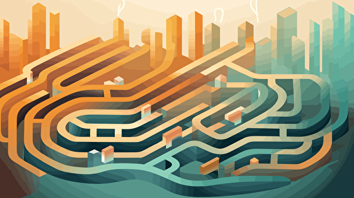 vector illustration of many paths to a goal.