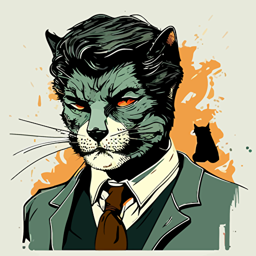 vector art style 35 year old french cat man, in the style of Micheal Parks