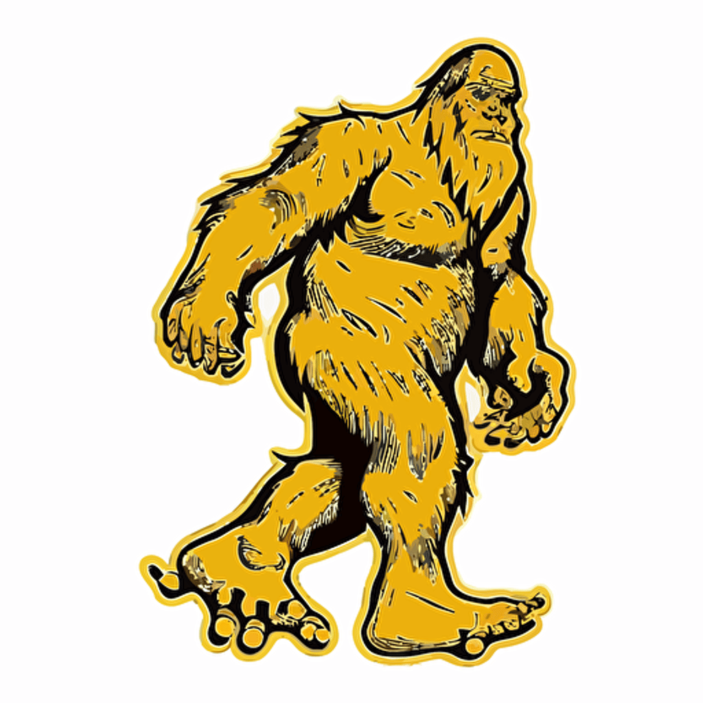 Big foot, Sticker, Delighted, Primary Color, Pencil Drawn, Contour, Vector, White Background, Detailed