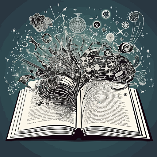 an open book with physics equations coming off of the pages, vector, art