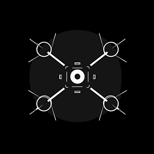 minimalist vector logo of a UAV drone, top view, from above, black and white
