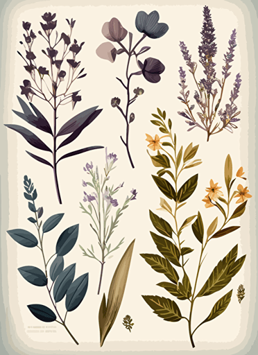 painting of pressed botanical prints, vector style