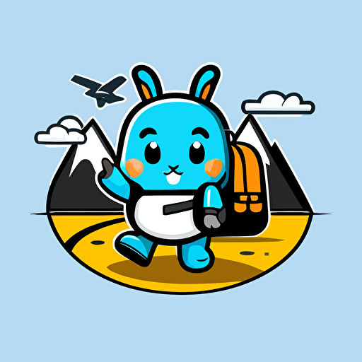 a mascot logo of a cute bunny with backpack travelling , simple, vector