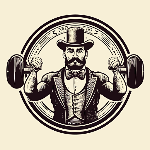 vector logo style, victorian man lifting a barbell over his head