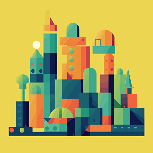 Flat design vector illustration of building blocks, flat colors, simple abstract shapes, clean